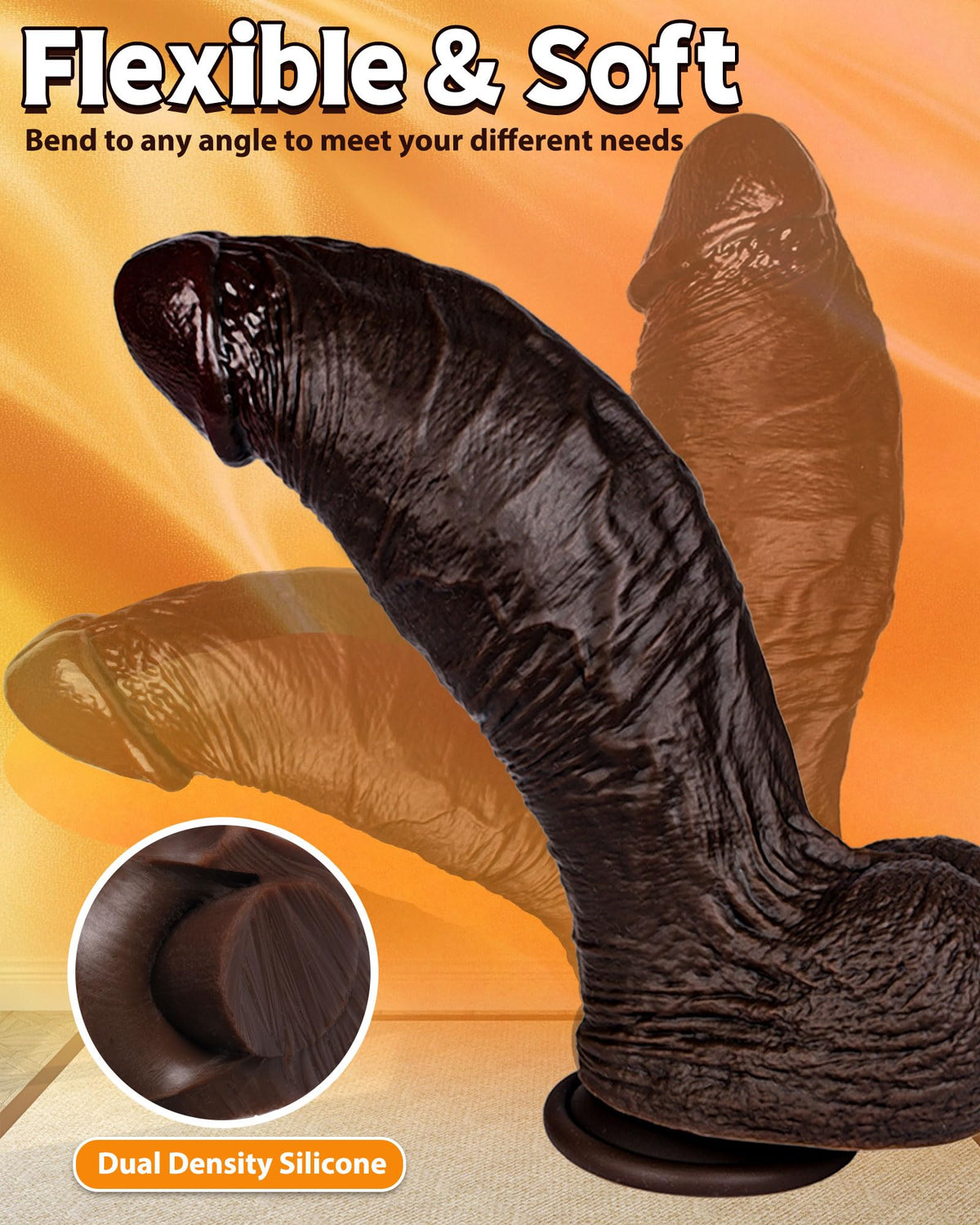 10.5'' Thick Black Realistic Curved Dildo A997