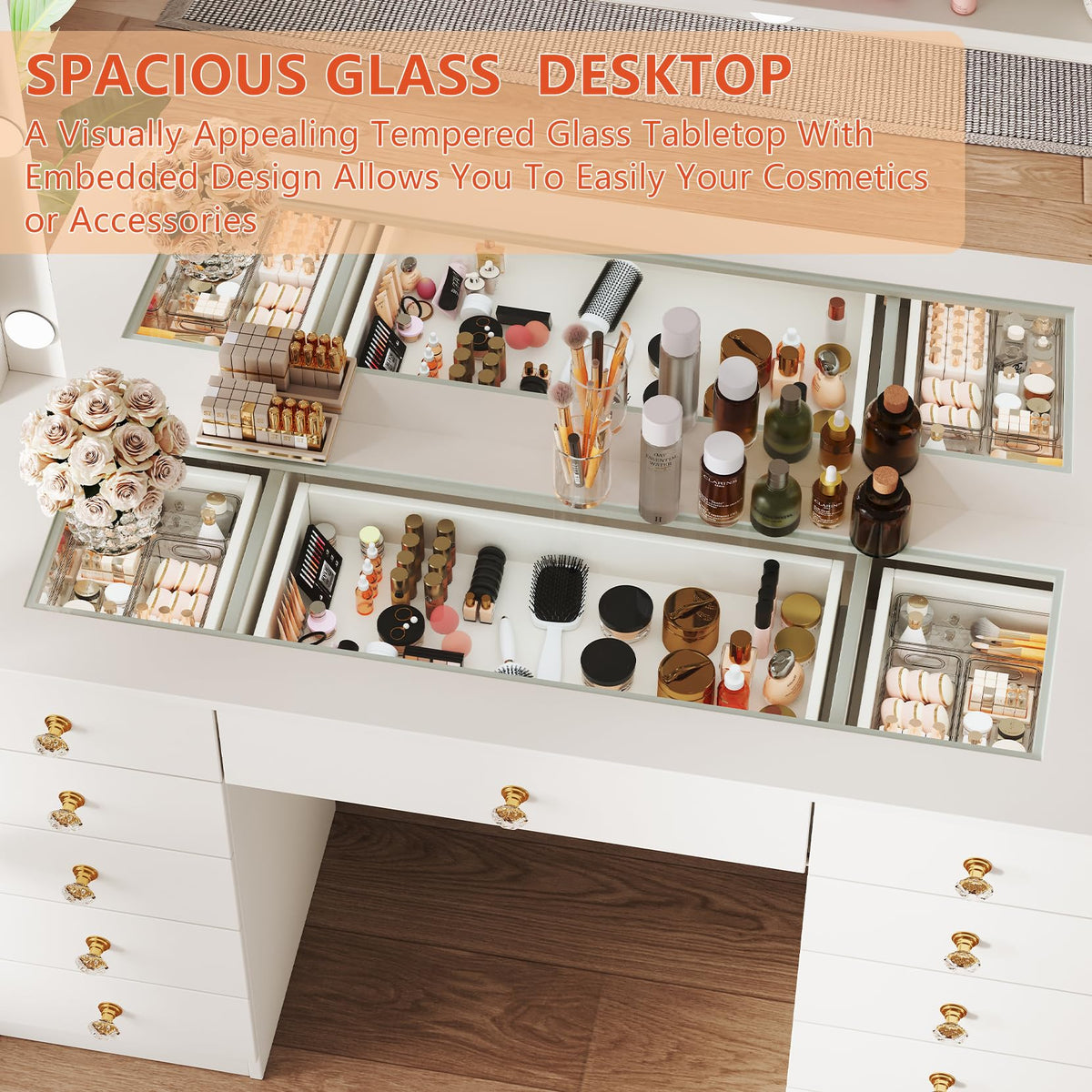 White Vanity Desk with Mirror and 10 LED Lights E398