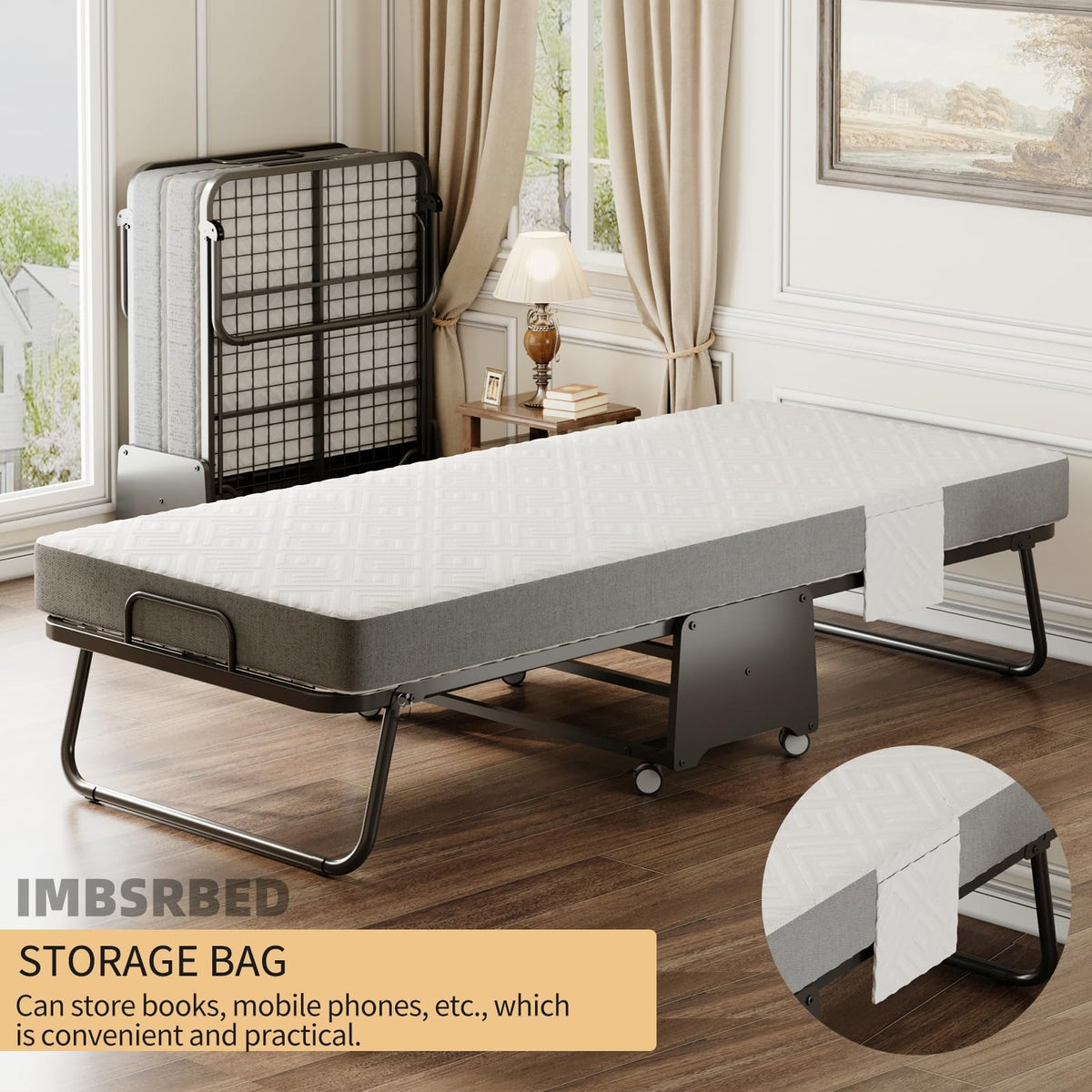 Folding Bed with 5-inch Memory Foam Mattress and Metal Frame C9485