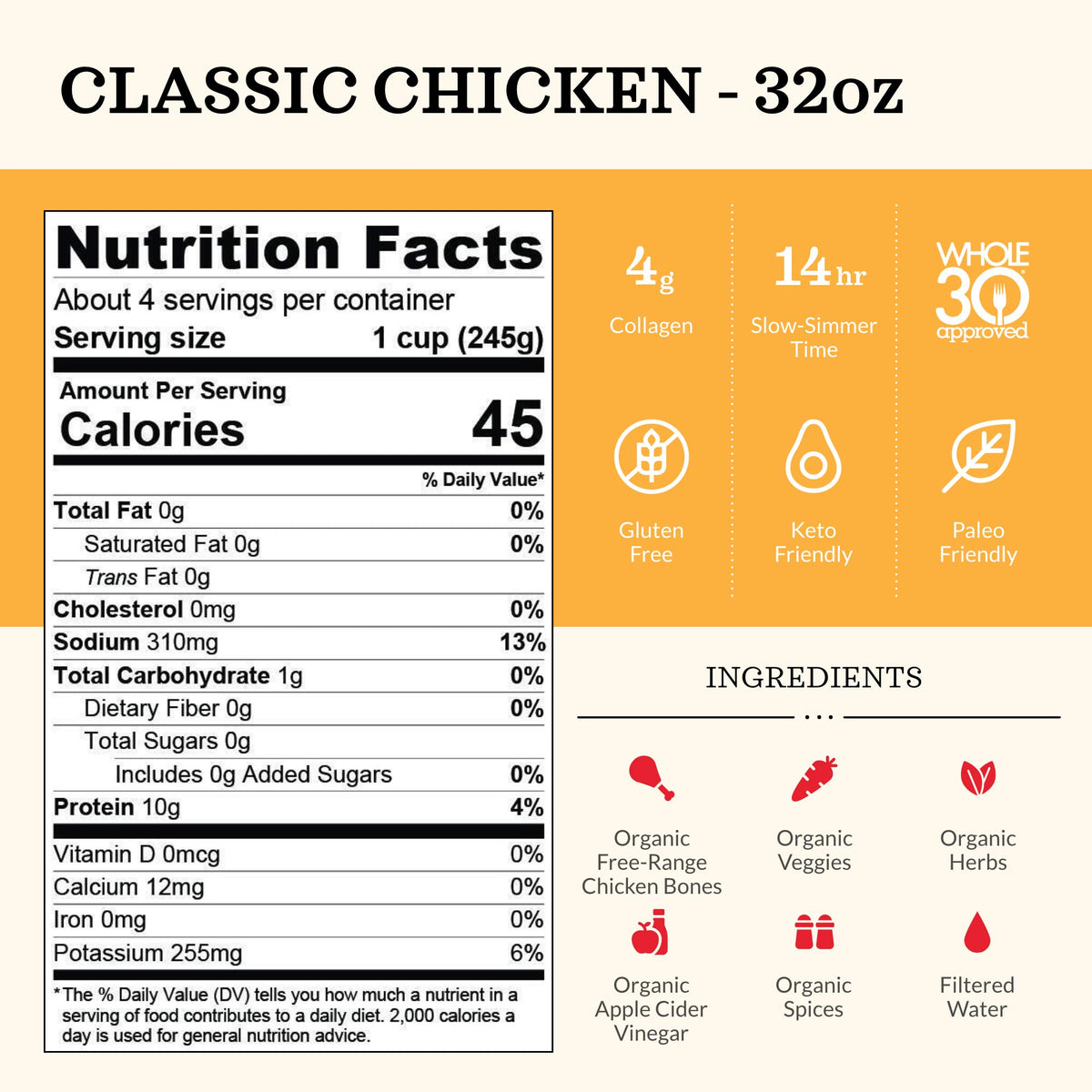 Chicken Bone Broth 4 Pack 32 Ounces H41436