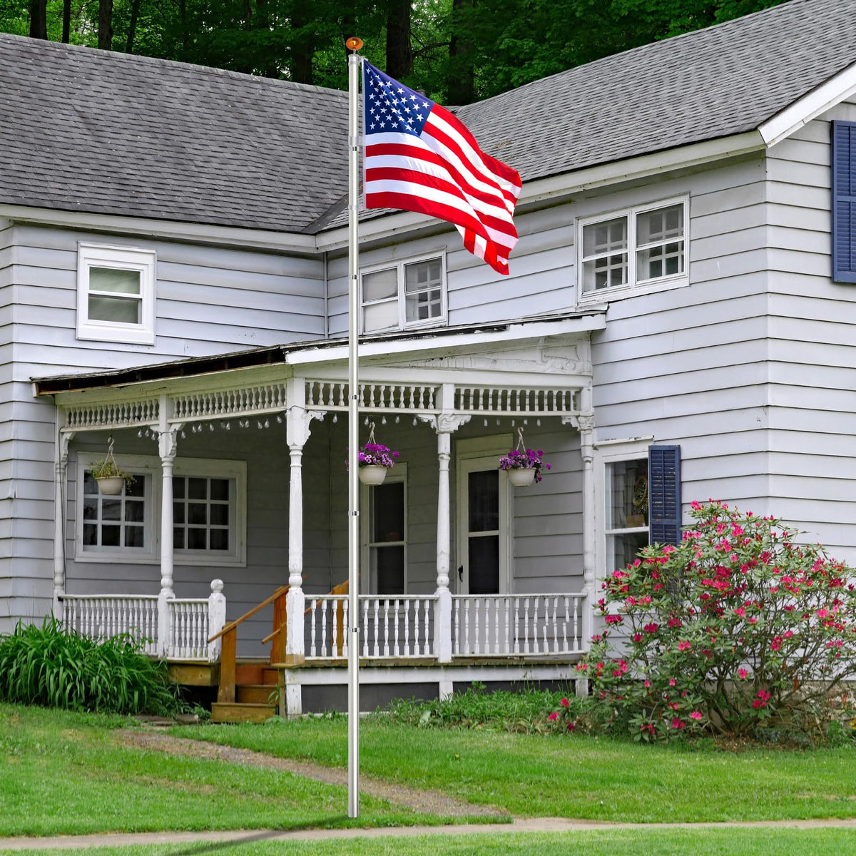 20FT Sectional Heavy Duty Aluminum Flag Pole Kit with 3x5 ft American Flag W825
