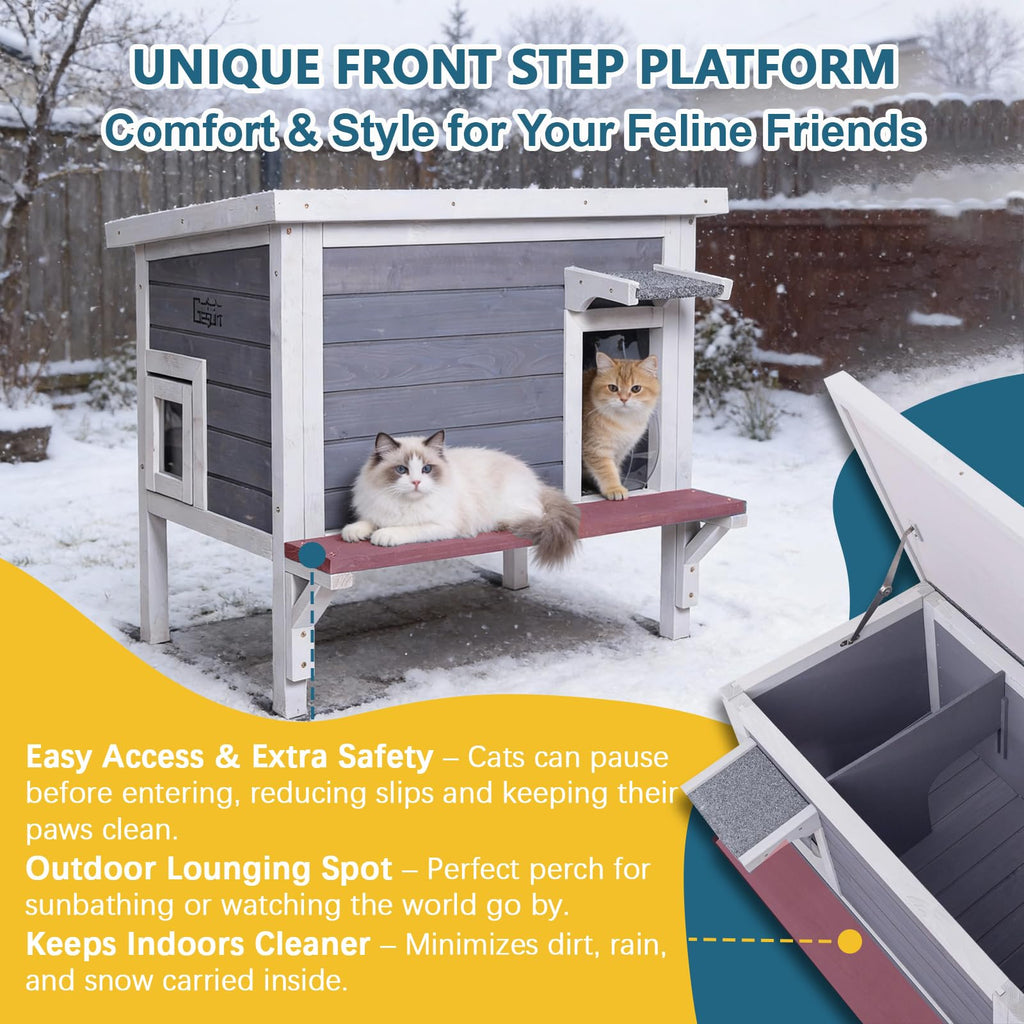 Weatherproof Outdoor Cat House with Elevated Floor C4737