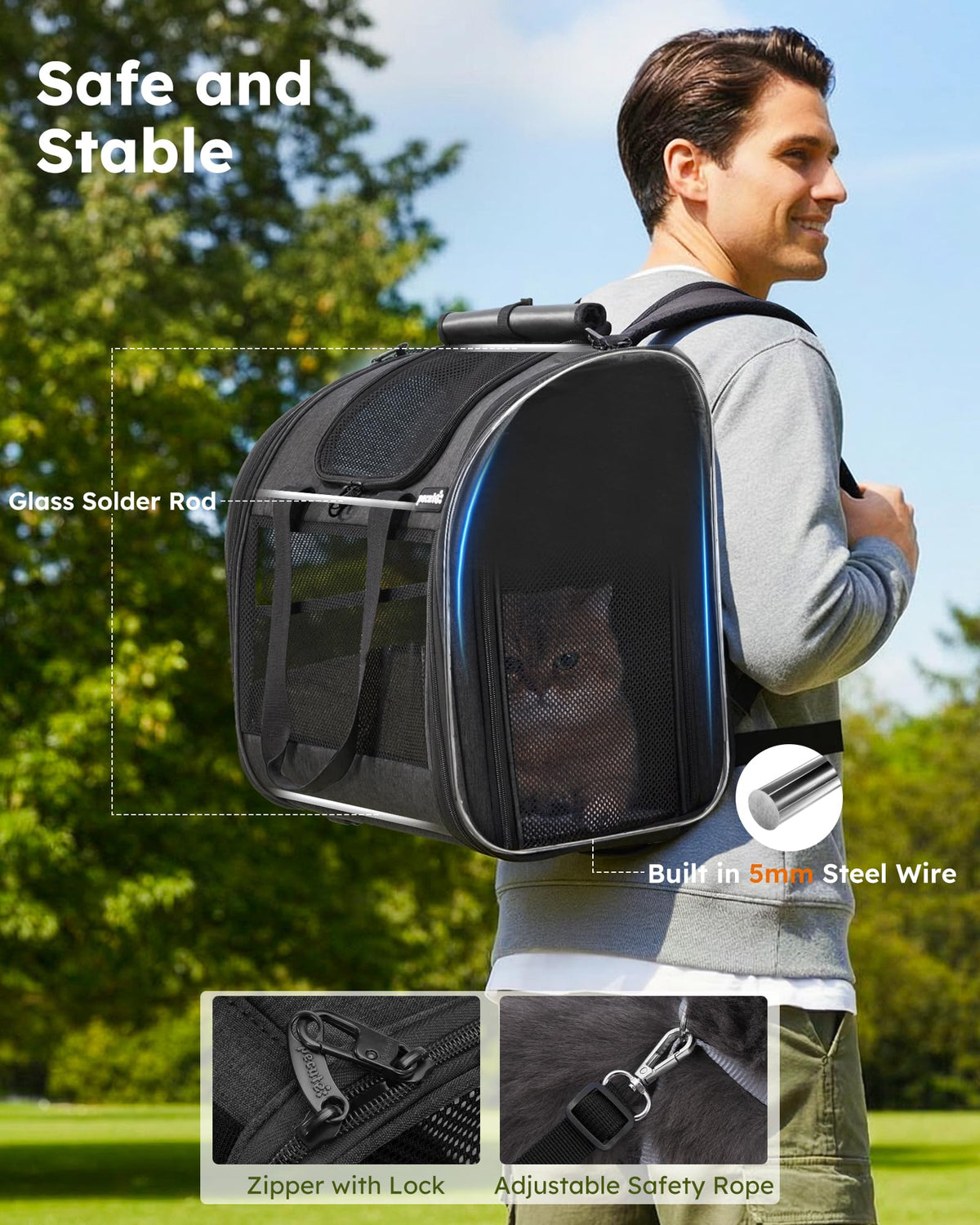Dark Grey Cat Backpack with Breathable Mesh B297