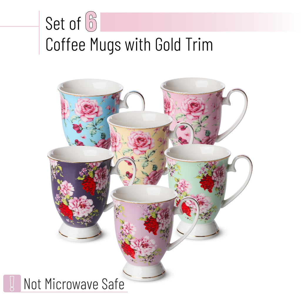 12 oz Set of 6 Floral Porcelain Coffee Mugs J540