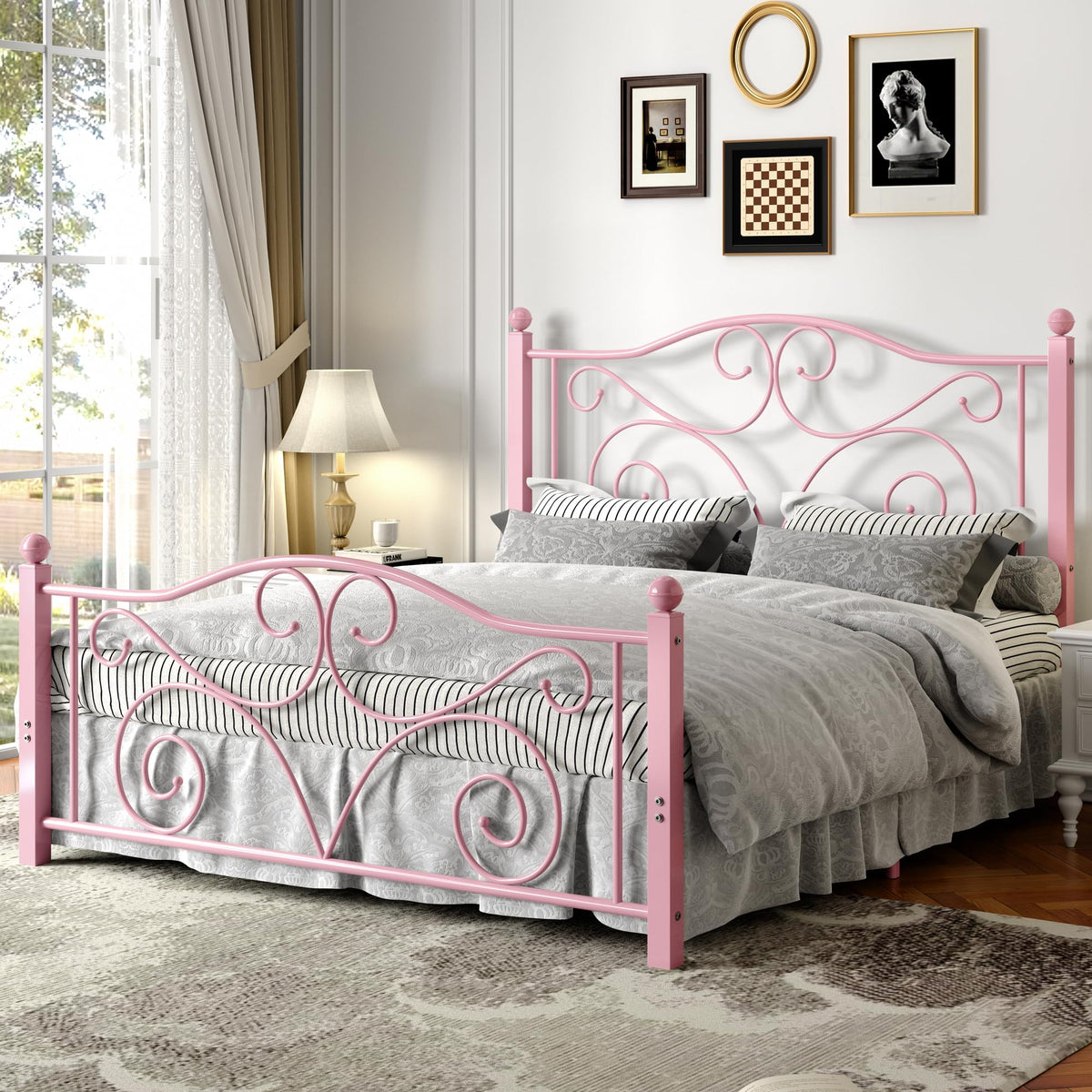 Full Size Metal Bed Frame with Headboard and Footboard V94019