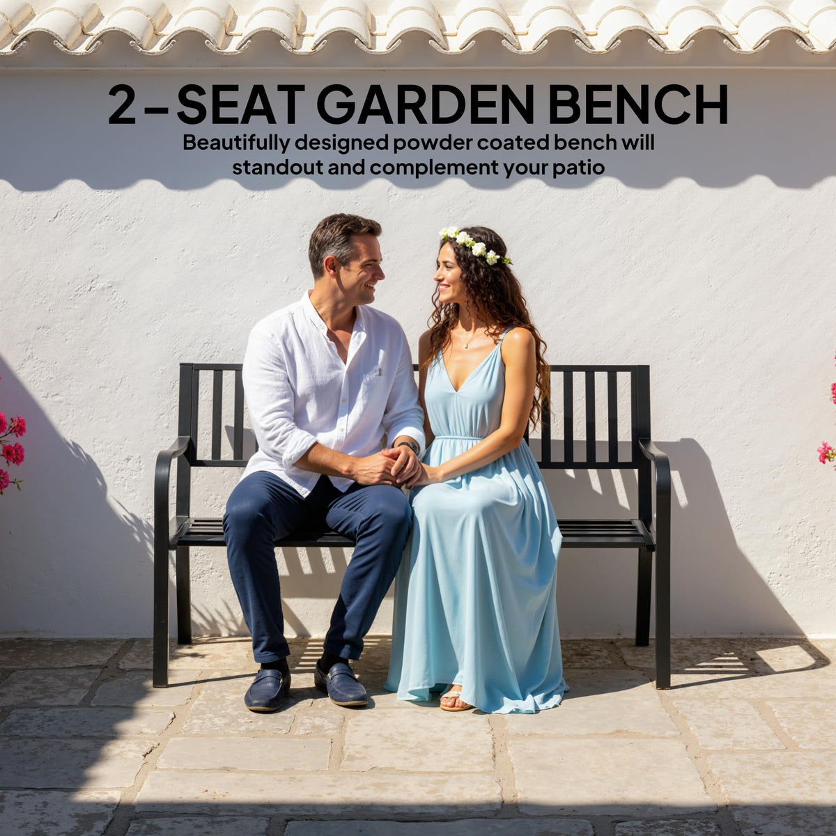 50" Outdoor Garden Bench with Slatted Seat Metal Black K992