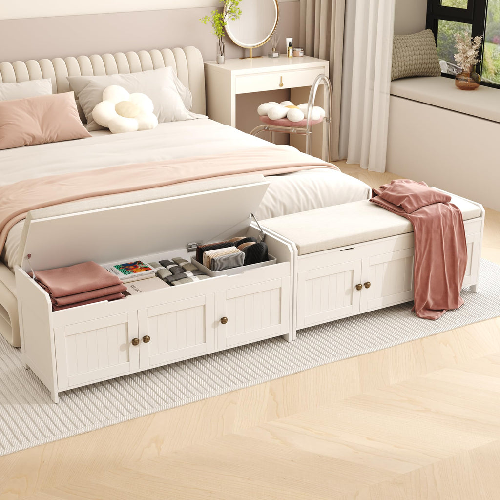 White Lift Top Storage Shoe Bench with Cushioned Seat A25158