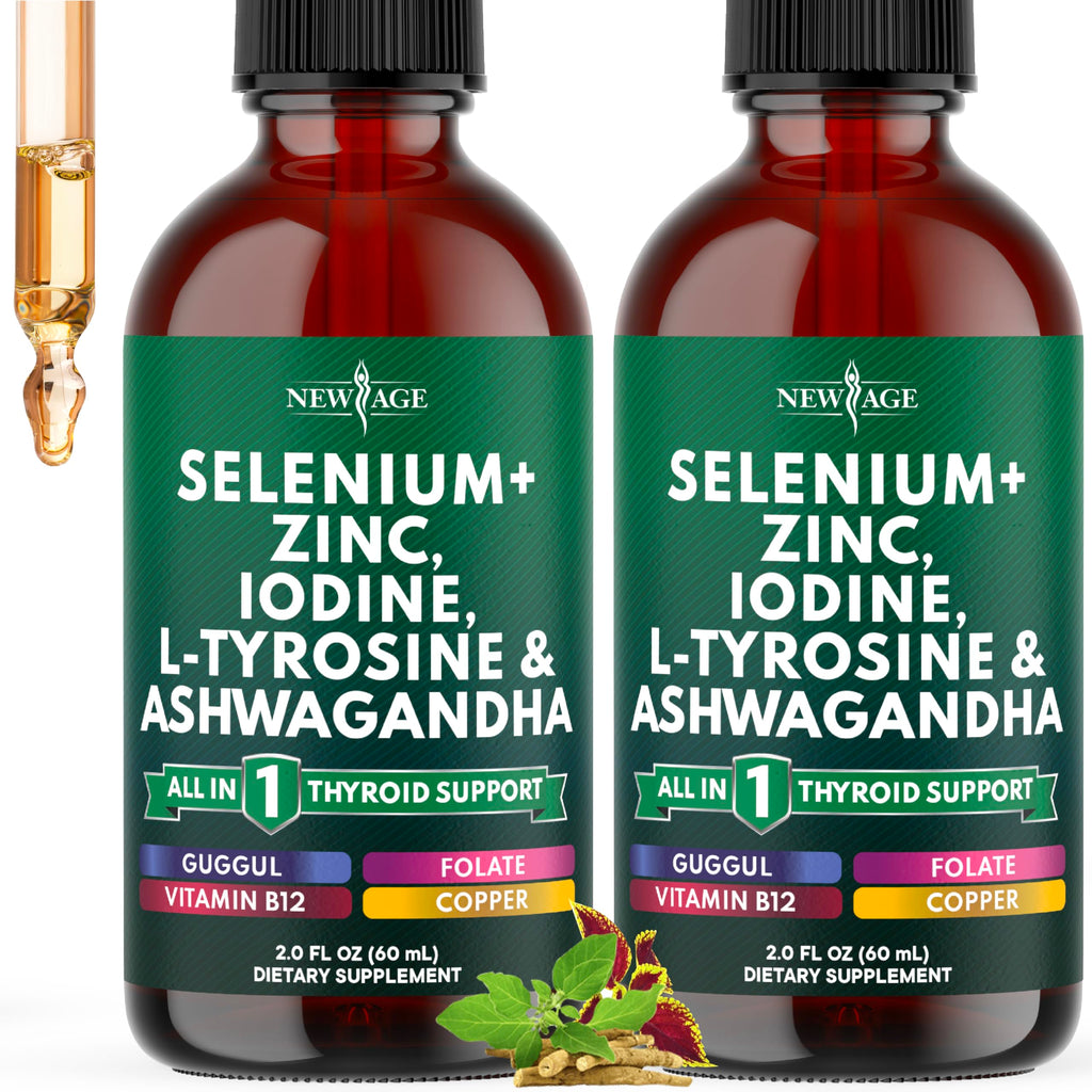Thyroid Support Drops - Selenium, Zinc, Iodine, L Tyrosine, Ashwagandha, Turmeric, Schisandra Guggu, Cayenne, Basil - Liquid Supplement Folate Copper Alcohol -Free, Vegan, Non-GMO – 4 oz N7130