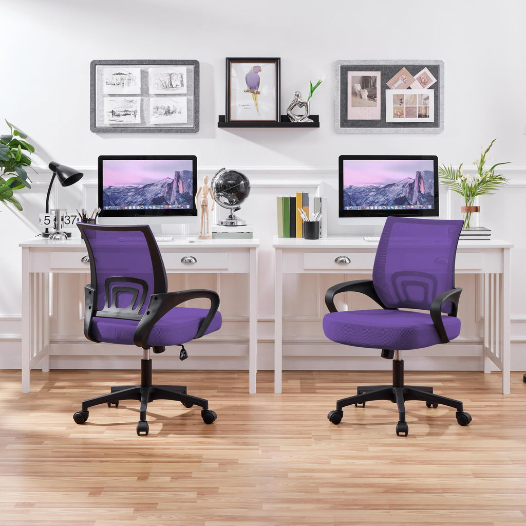 Purple Mesh Office Chairs with Lumbar Support, Set of 2 Y5535