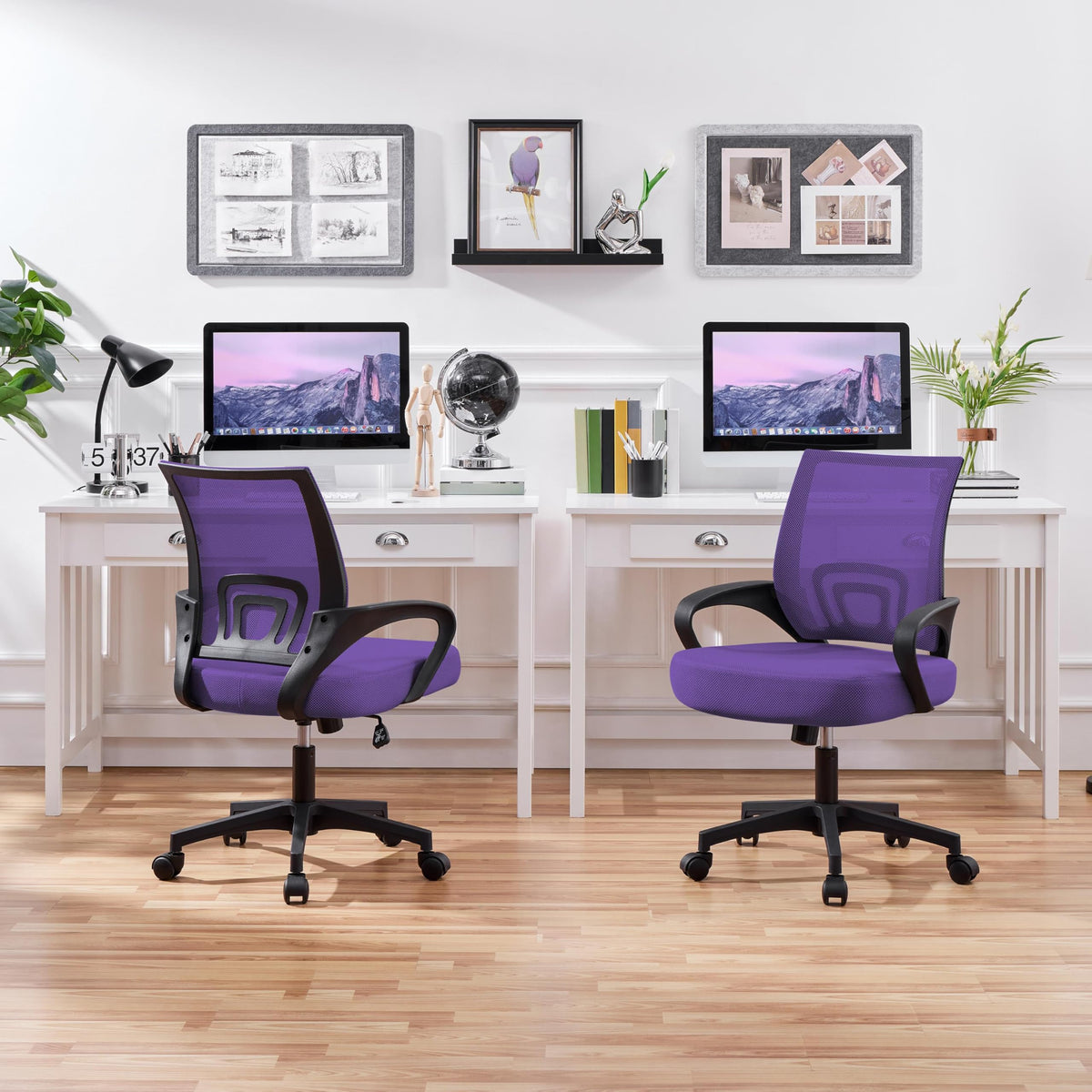 Purple Mesh Office Chairs with Lumbar Support, Set of 2 Y5535