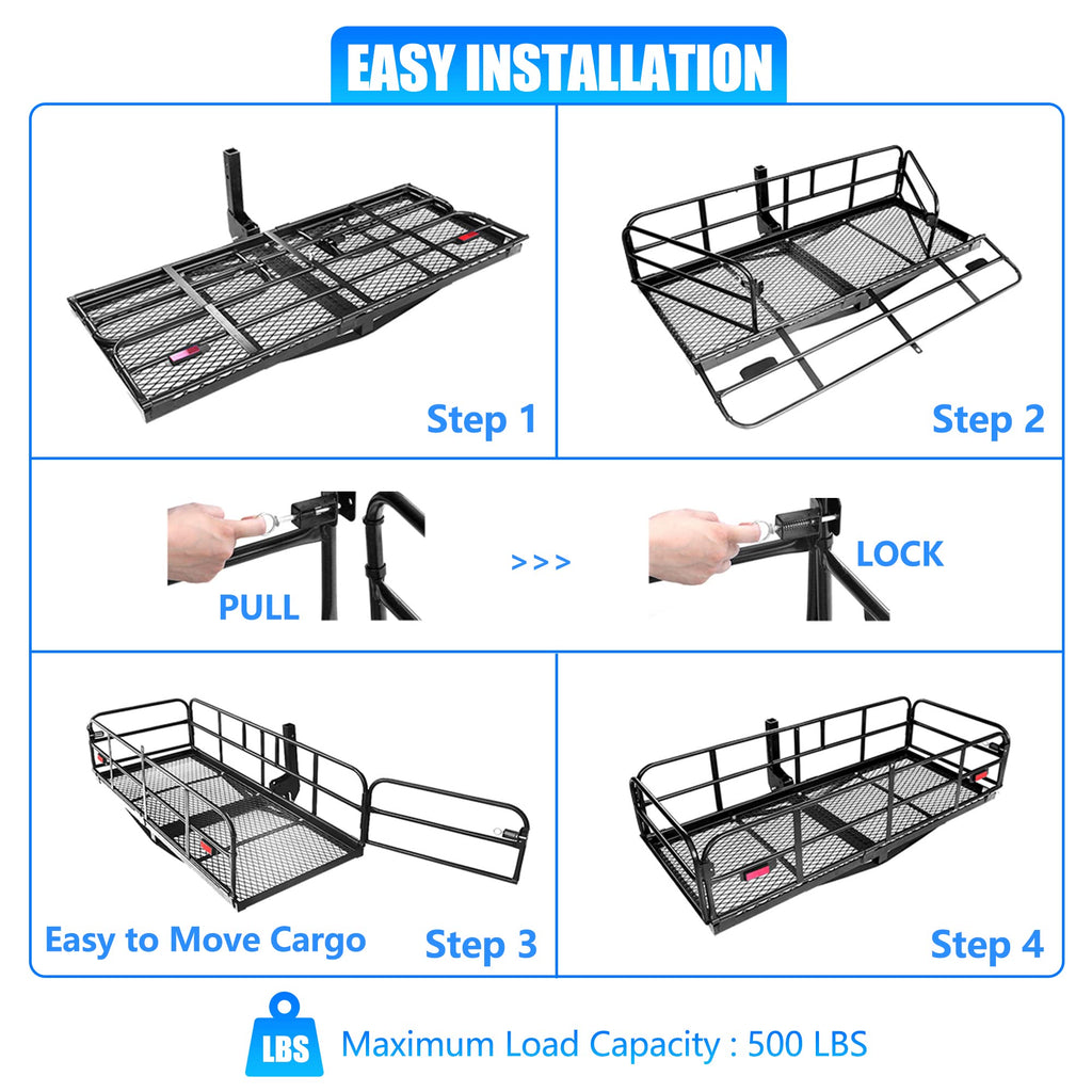 500 Lbs Heavy Duty Hitch Mount Cargo Carrier 60"x24"x14.4" Folding G1707