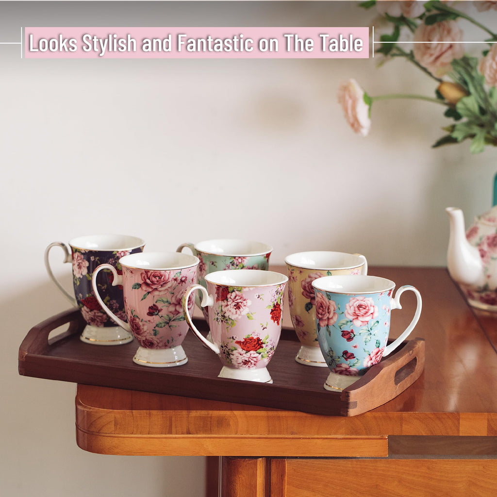 12 oz Set of 6 Floral Porcelain Coffee Mugs J540