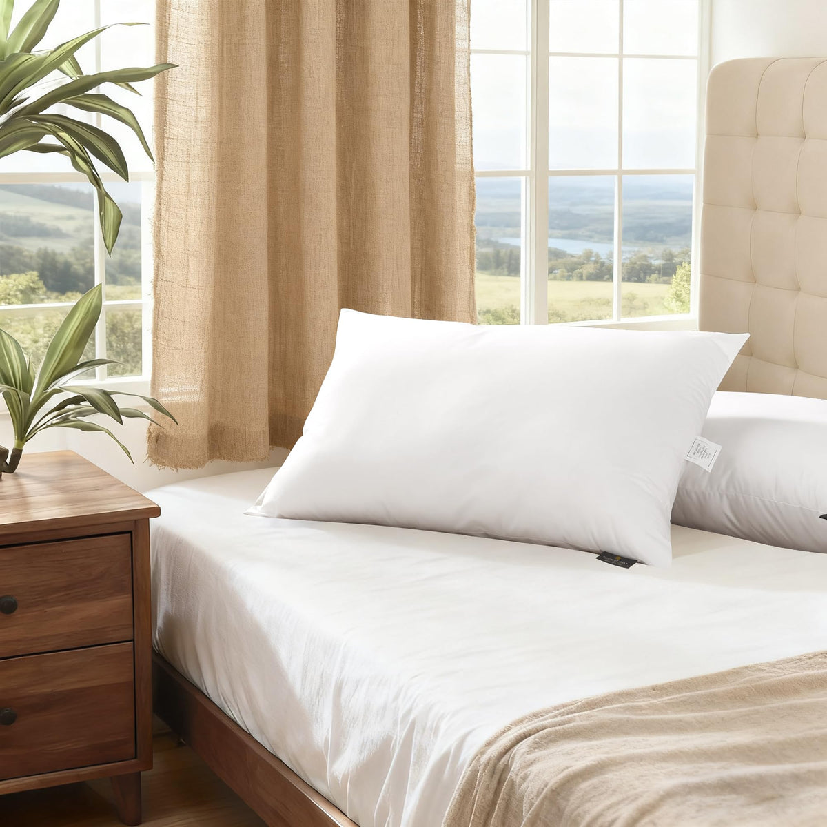 Feather and Down Pillows, 100% Organic Cotton Cover W1639