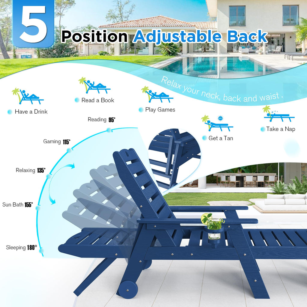 Set of 2 Outdoor Chaise Lounge Chairs with Wheels & Cup Holder M8456