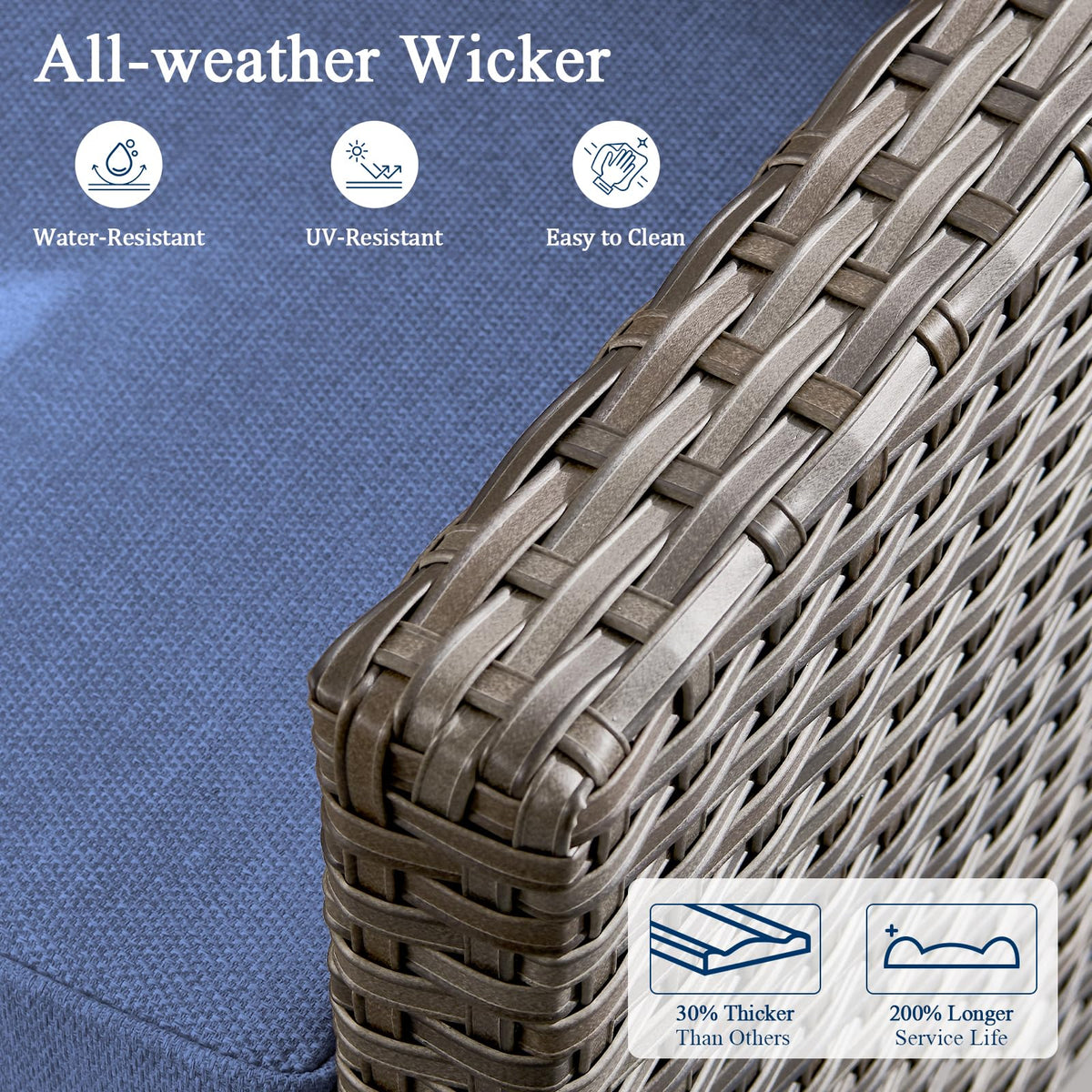 3 Pieces All Weather Wicker Patio Sofa Set with 2 Footstools A20766