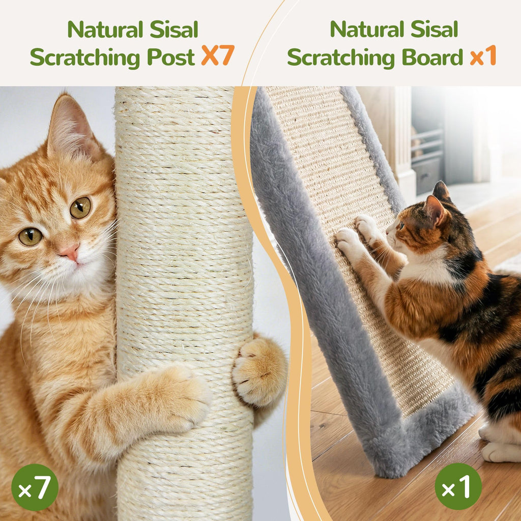 70 Inch Light Grey Cat Tree with Scratching Post U98382