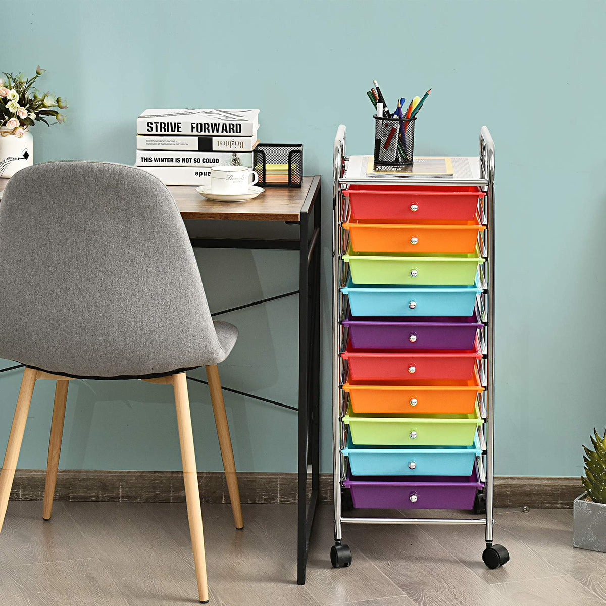 10 Drawer Rolling Cart with Lockable Wheels G12732