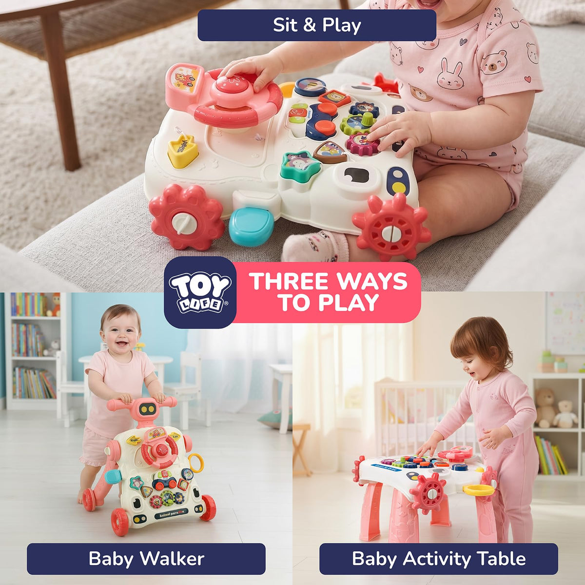 3-in-1 Baby Push Walker Sit to Stand Activity Table Y494