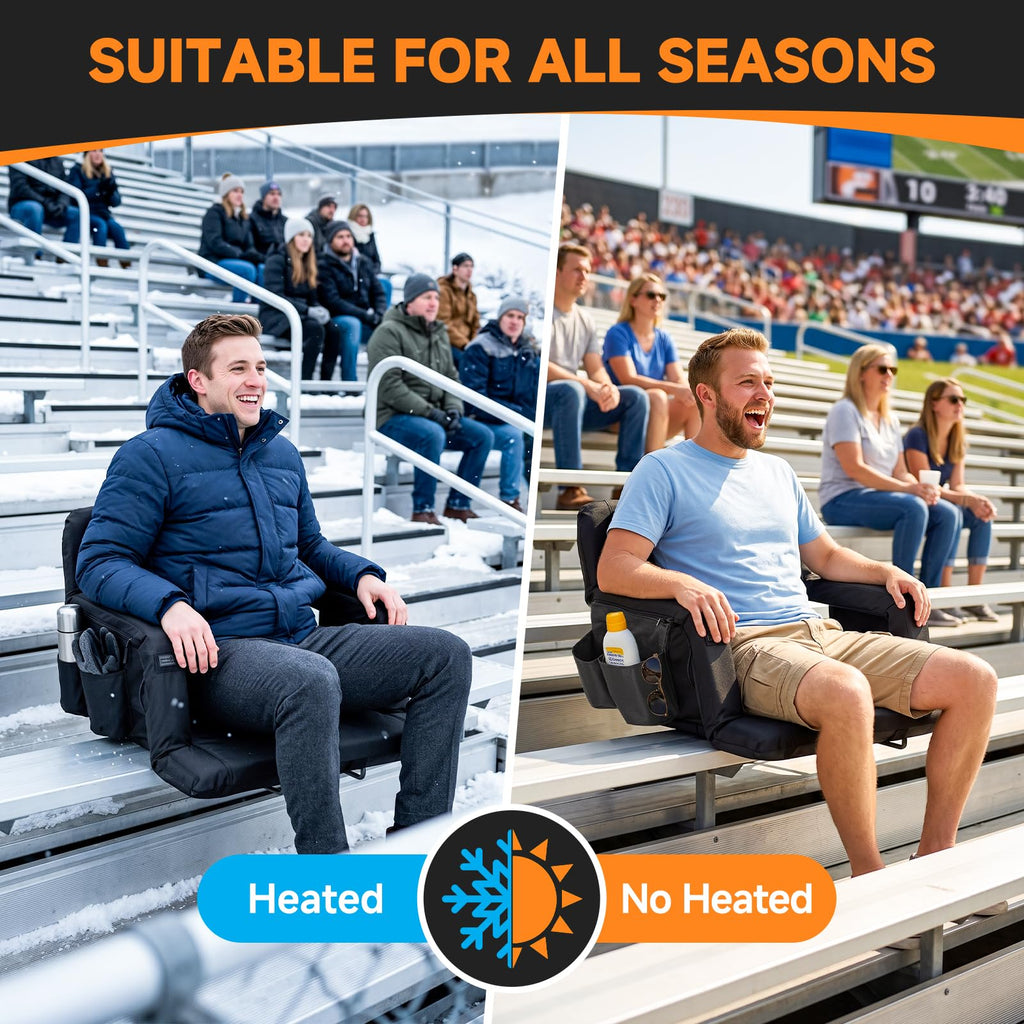 Wide Heated Stadium Seat with Back Support & Cushion K1664