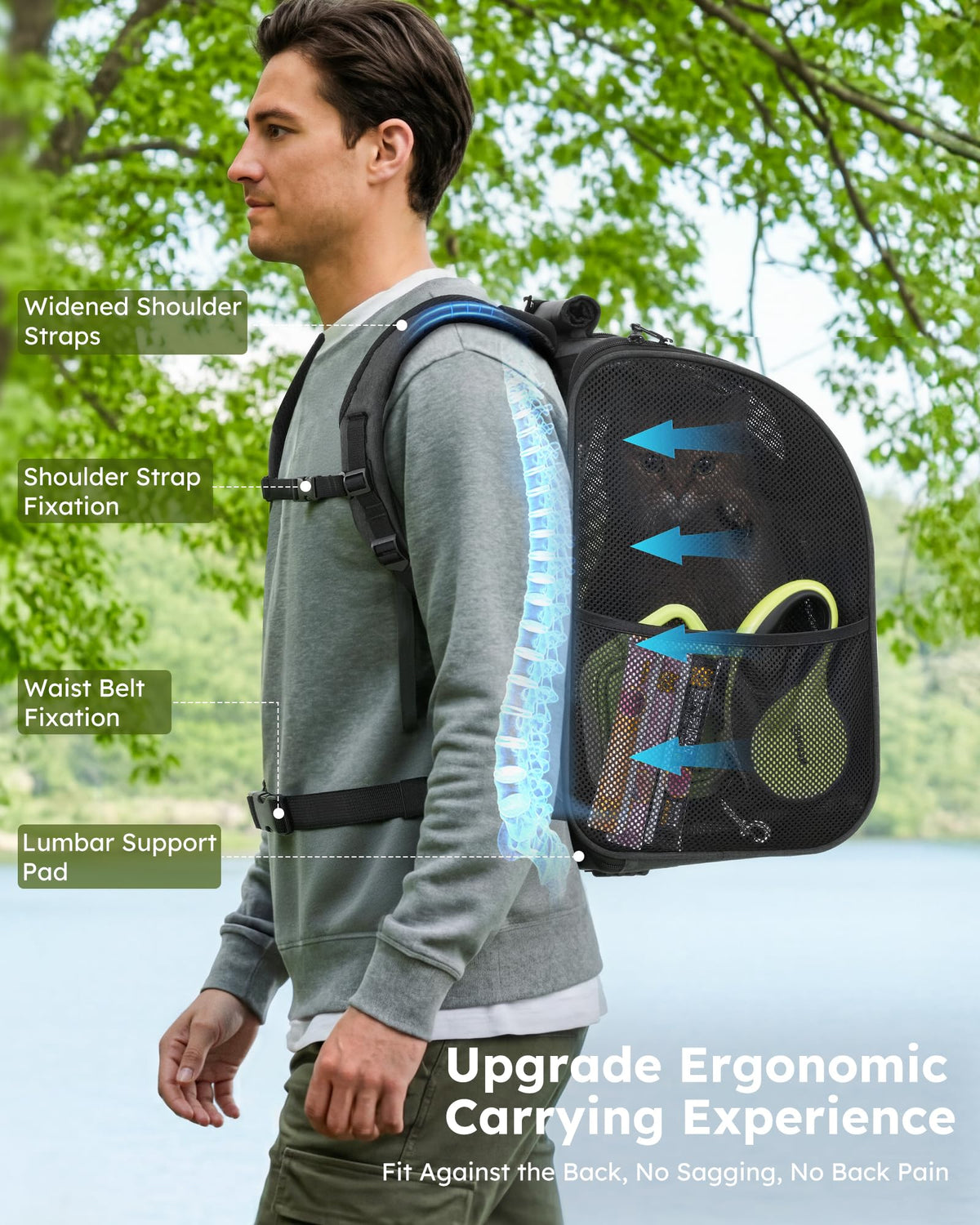 Dark Grey Cat Backpack with Breathable Mesh B297