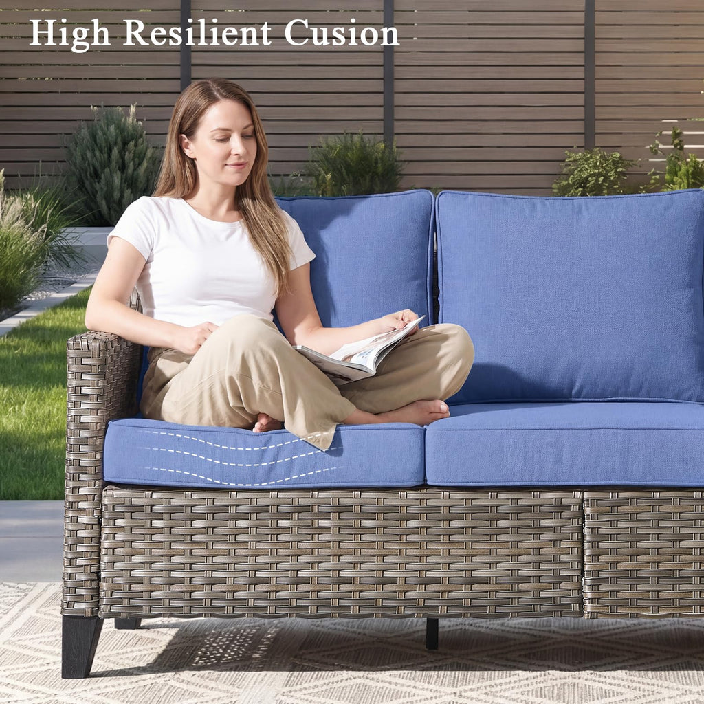 3 Pieces All Weather Wicker Patio Sofa Set with 2 Footstools A20766