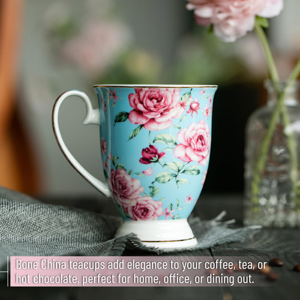 12 oz Set of 6 Floral Porcelain Coffee Mugs J540