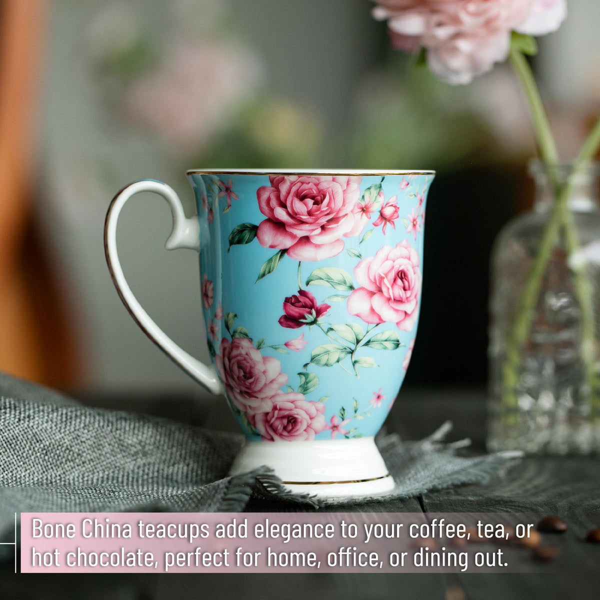 12 oz Set of 6 Floral Porcelain Coffee Mugs J540