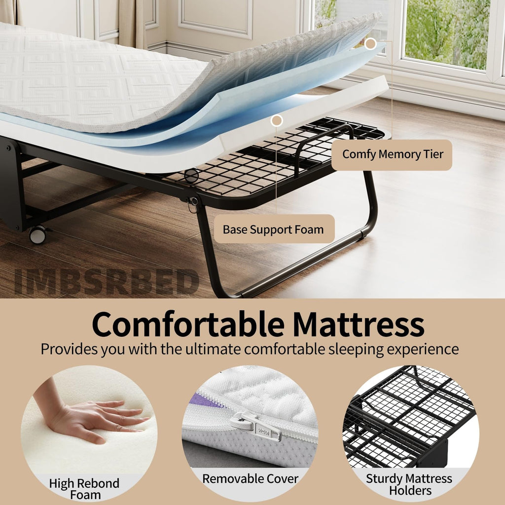 Folding Bed with 5-inch Memory Foam Mattress and Metal Frame C9485