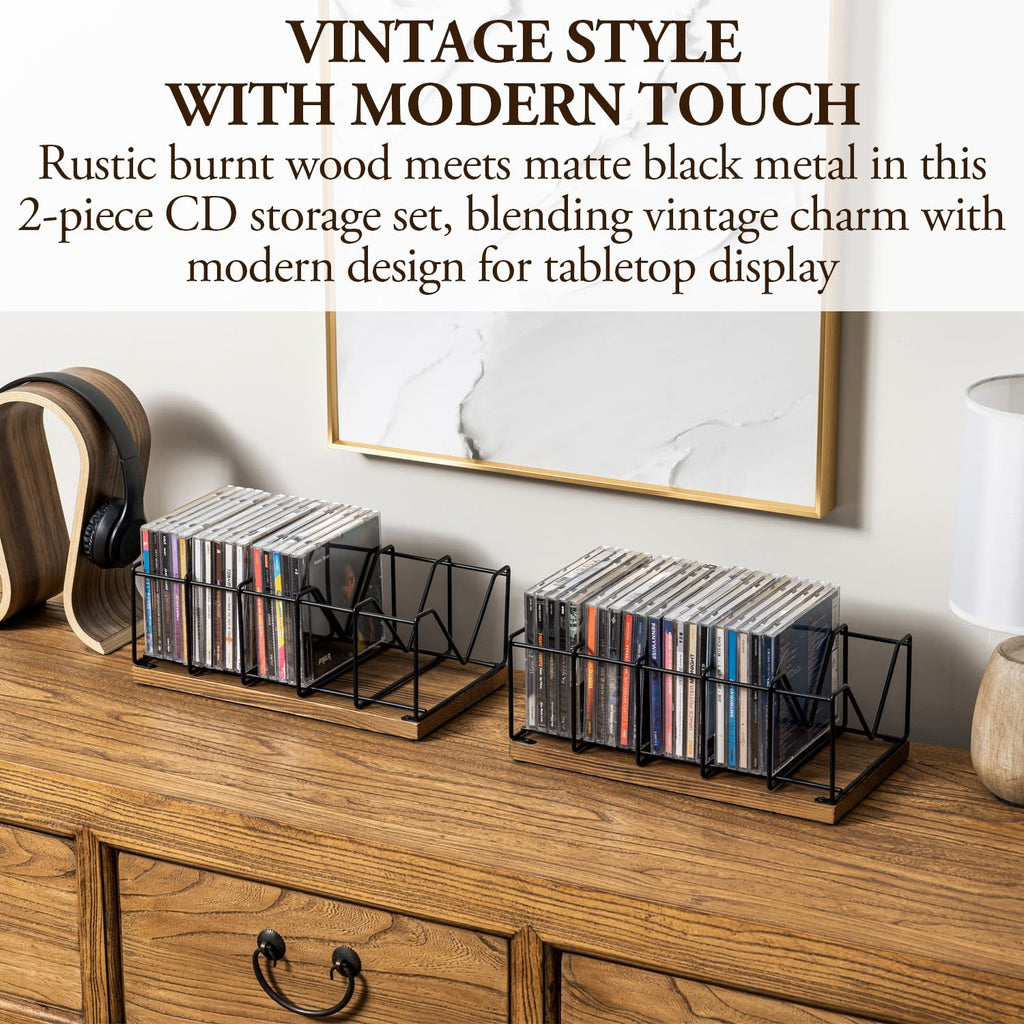 2 Pcs CD Rack Holder, DVD Tower, Tabletop Disc Case Organizer Storage K6258
