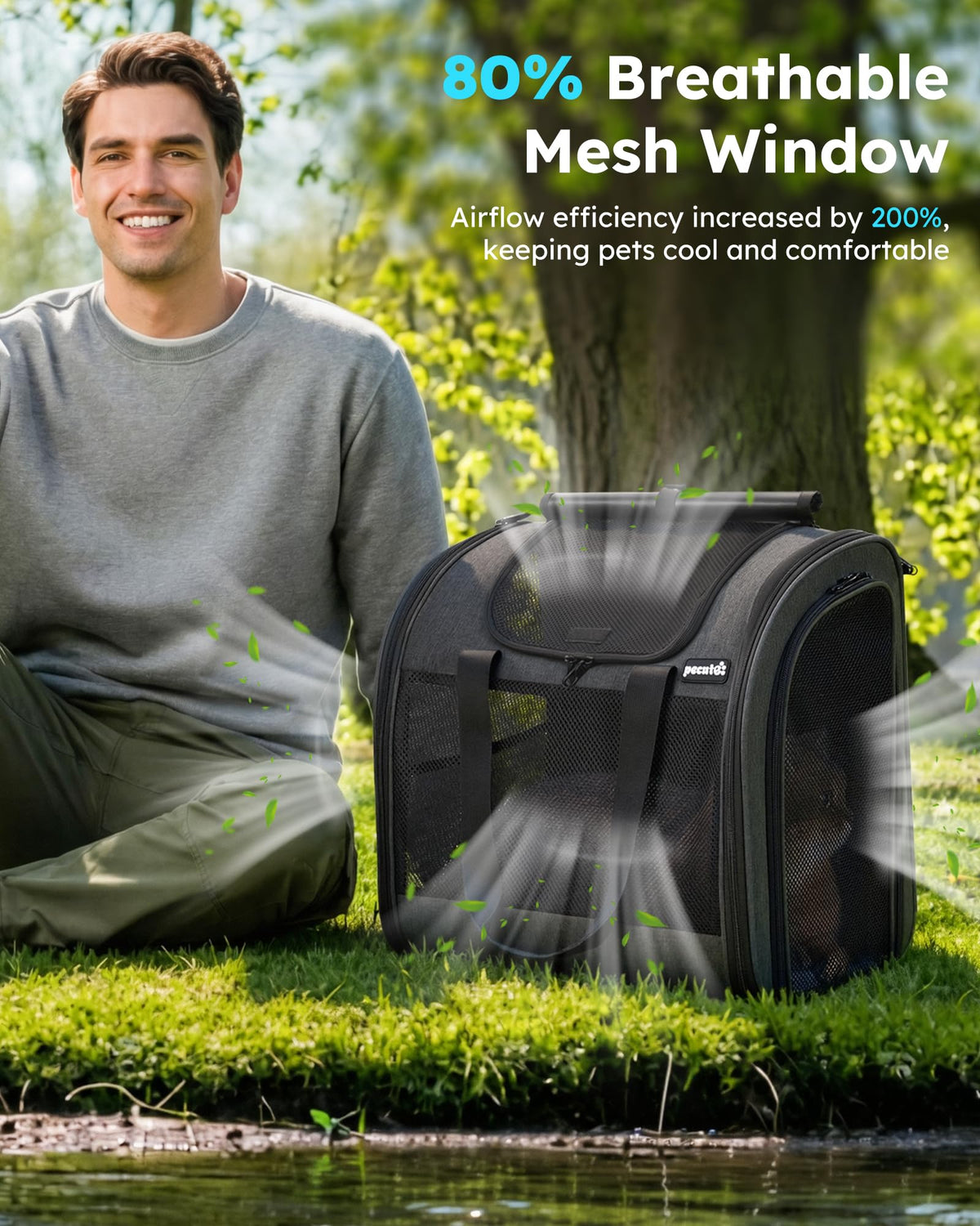 Dark Grey Cat Backpack with Breathable Mesh B297