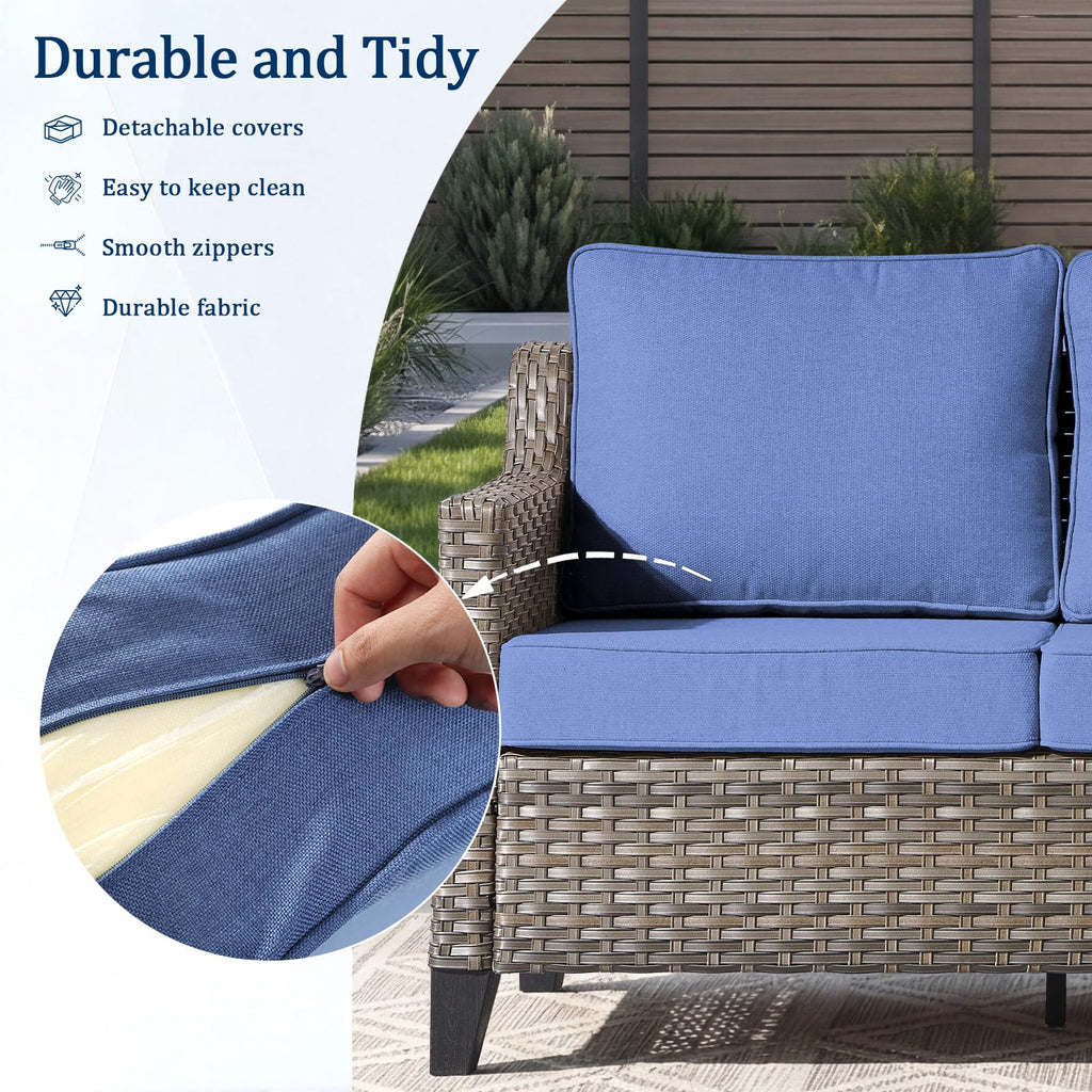 3 Pieces All Weather Wicker Patio Sofa Set with 2 Footstools A20766