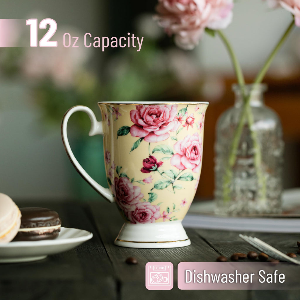 12 oz Set of 6 Floral Porcelain Coffee Mugs J540