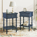 Blue Nightstands Set of 2 with Charging Station & Storage Shelf N73649