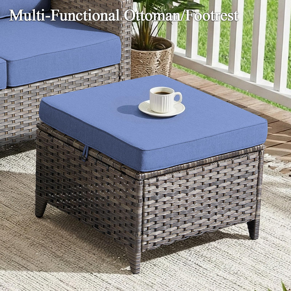 3 Pieces All Weather Wicker Patio Sofa Set with 2 Footstools A20766