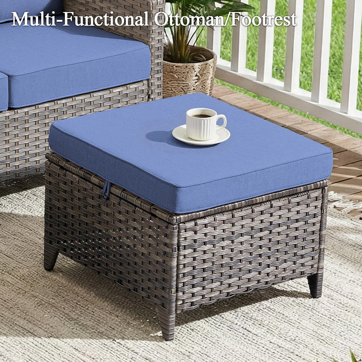 3 Pieces All Weather Wicker Patio Sofa Set with 2 Footstools A20766