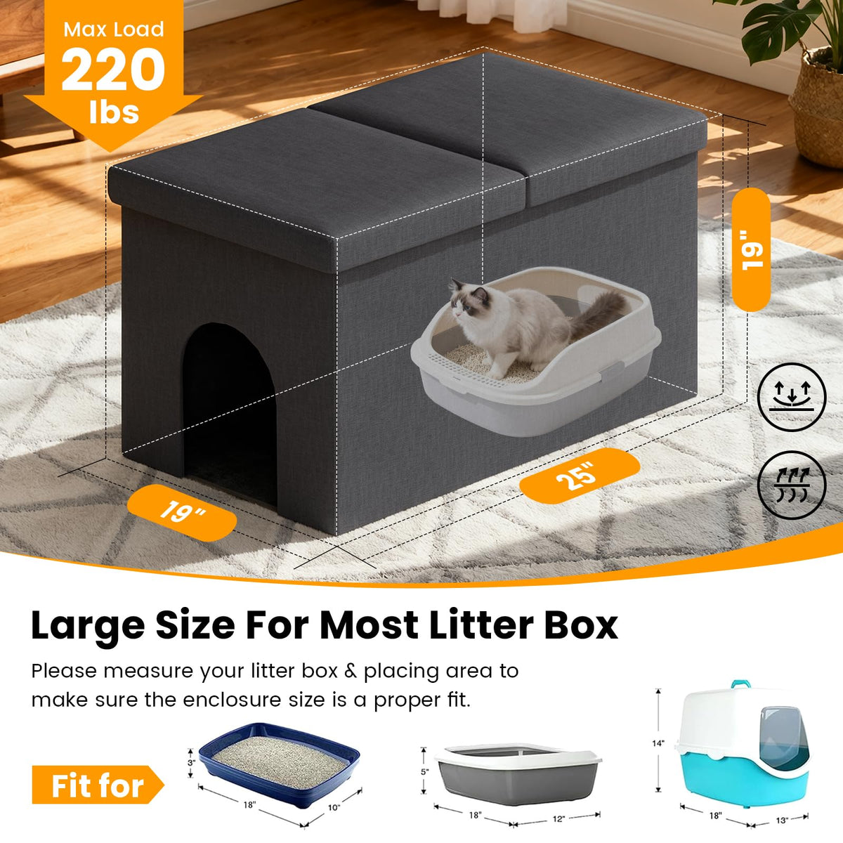 Dark Grey Cat Litter Box Enclosure V693