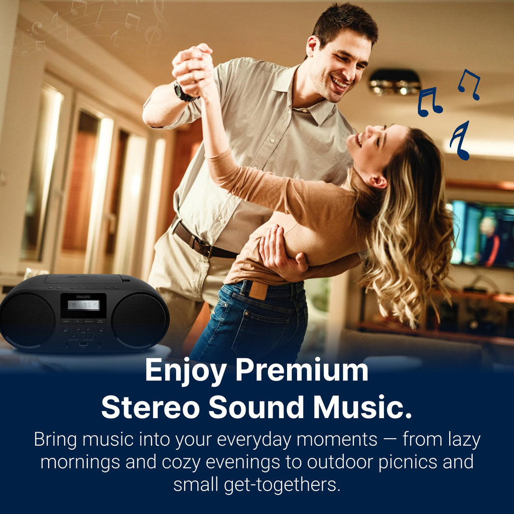 Portable CD Player Boombox with Bluetooth FM Radio USB Aux Input F2464