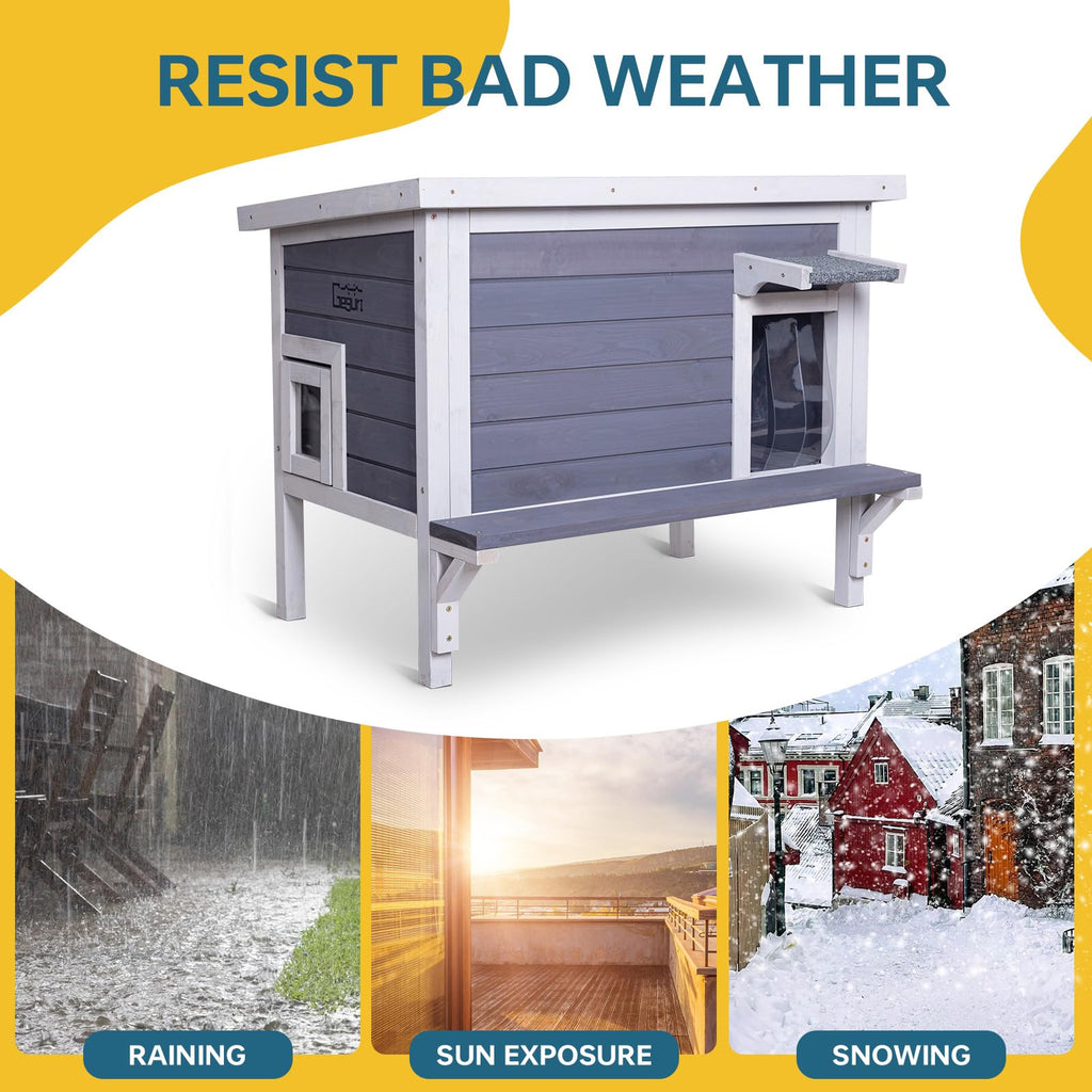 Weatherproof Outdoor Cat House with Elevated Floor C4737