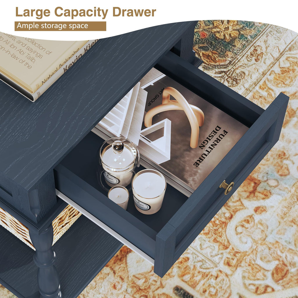 Blue Nightstands Set of 2 with Charging Station & Storage Shelf N73649