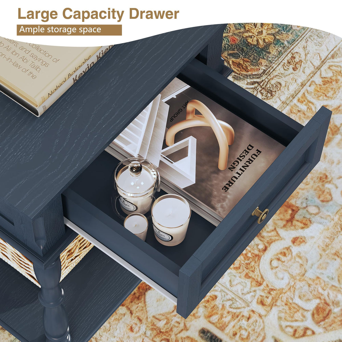 Blue Nightstands Set of 2 with Charging Station & Storage Shelf N73649