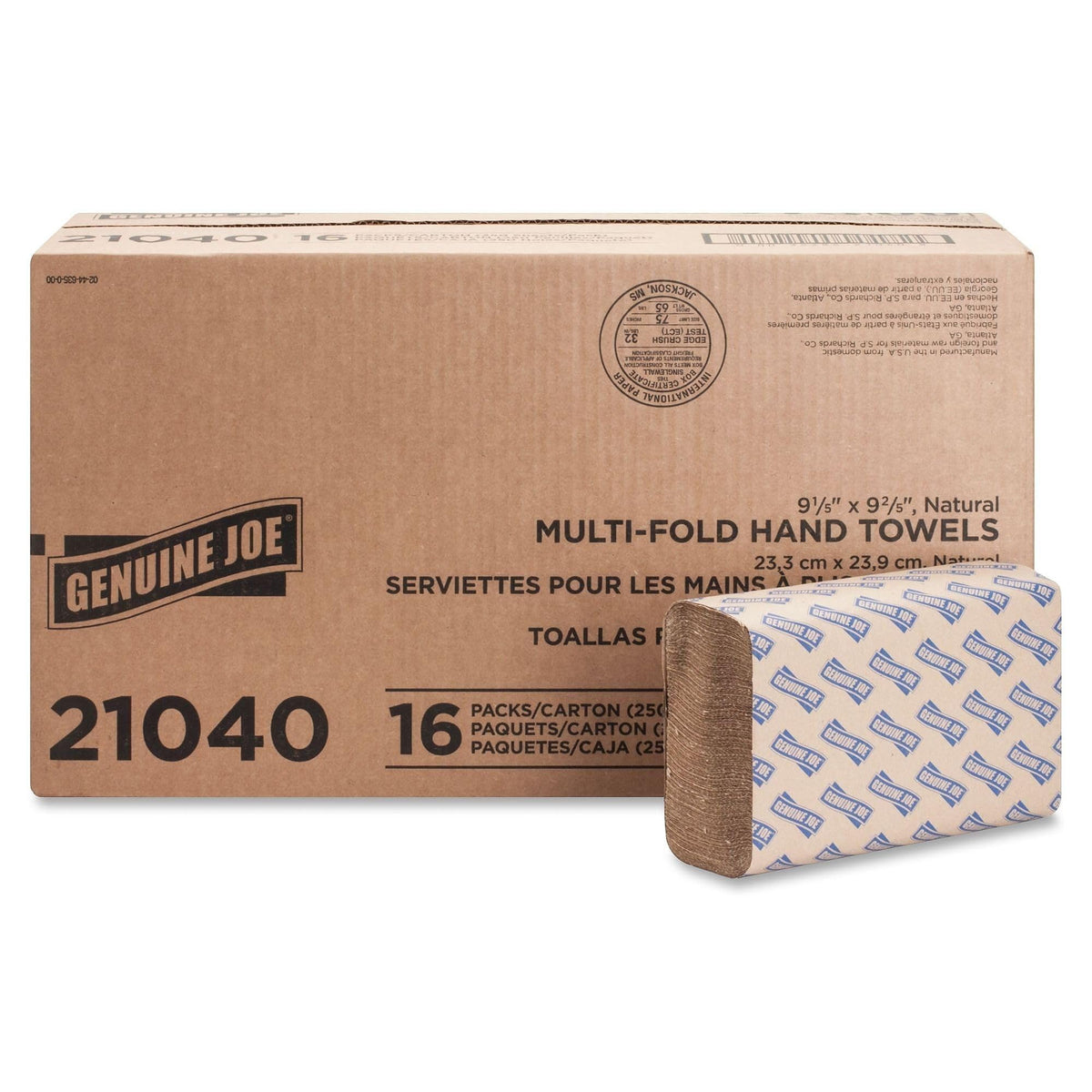 Multifold Paper Hand Towels 1-Ply Kraft 100% Recycled 250 Count 16 Pack J81169