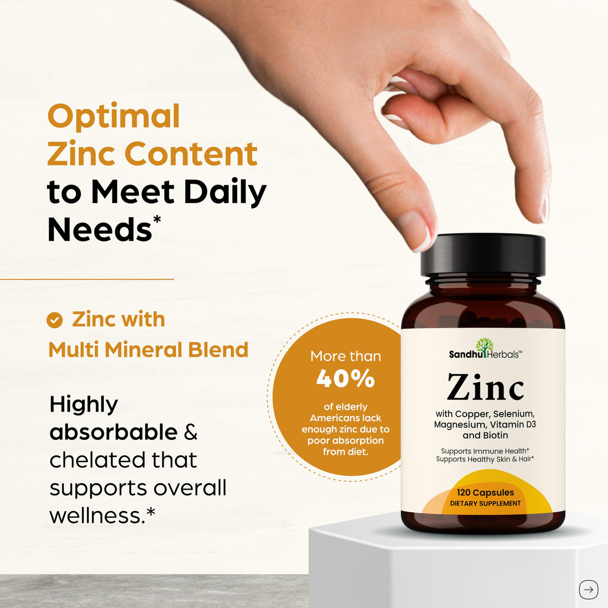 Zinc 30mg 120 Capsules with Copper Selenium Biotin V496883