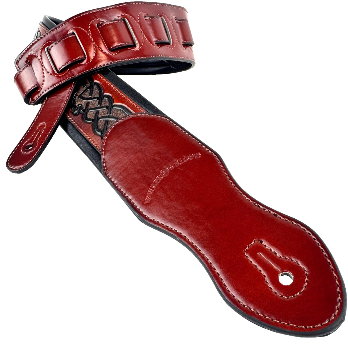 Whiskey Tan and Brown Full Grain Carving Leather Padded Guitar Strap D949