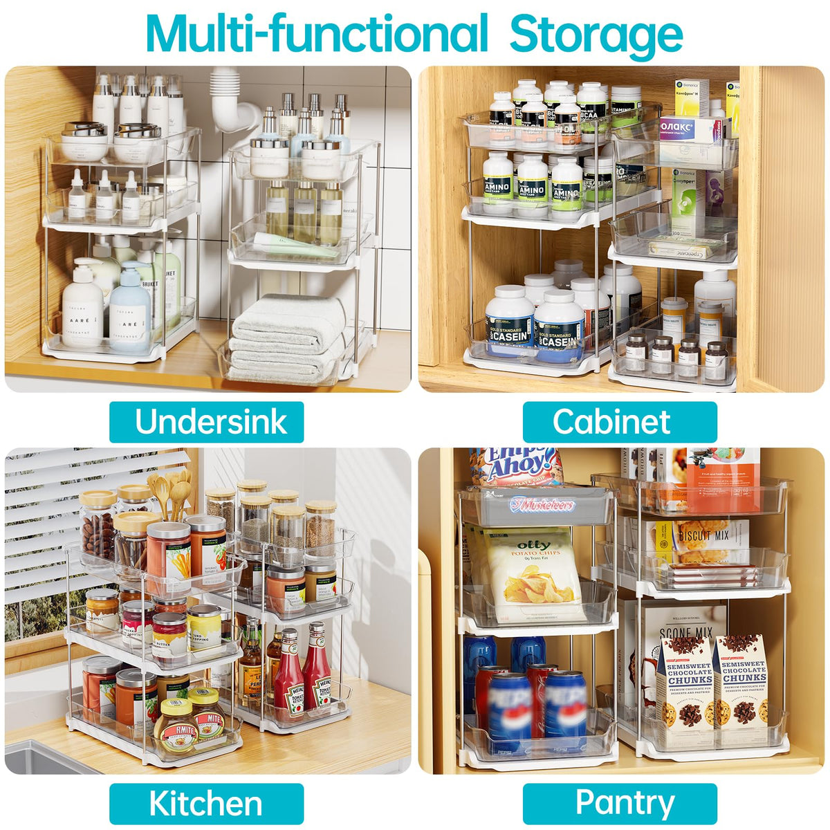 2 Sets of 3-Tier Under Sink Organizers and Storage G8383