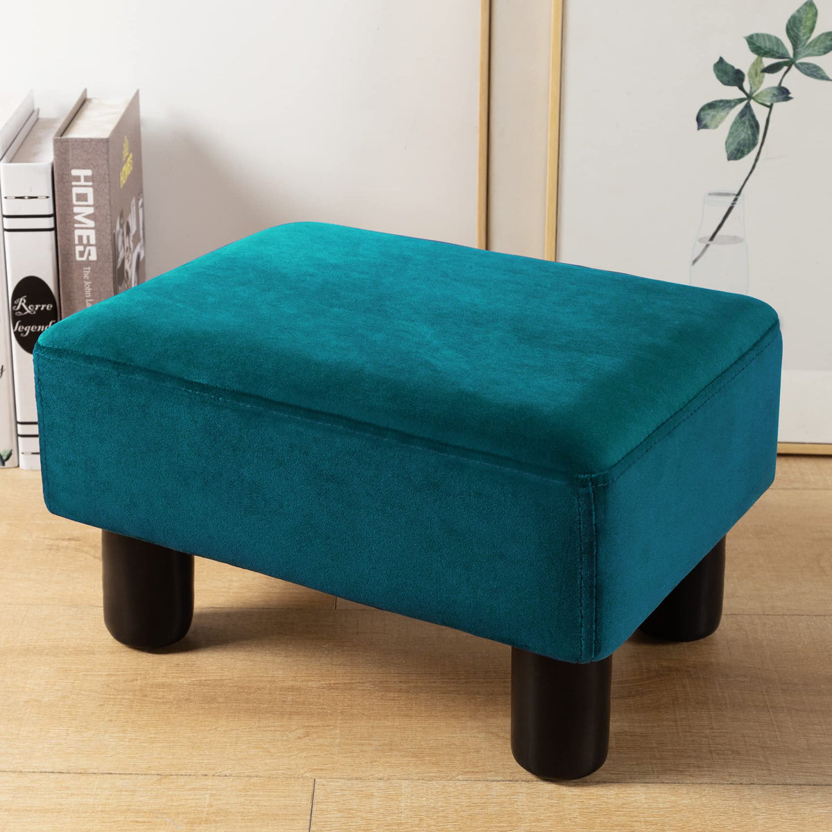 Small Teal Velvet Rectangle Foot Stool Ottoman K576