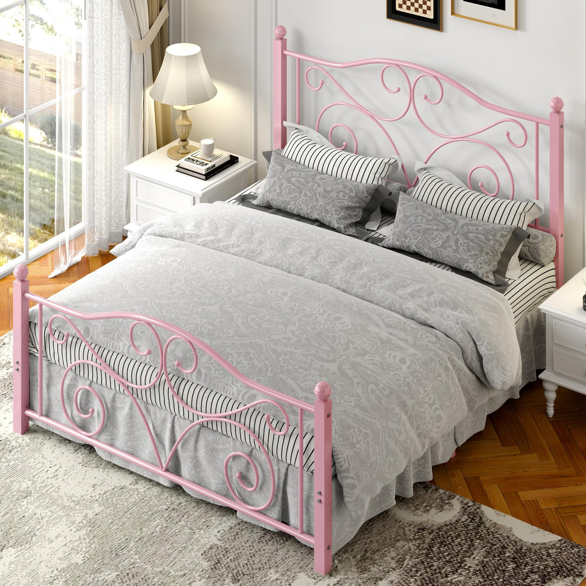 Full Size Metal Bed Frame with Headboard and Footboard V94019