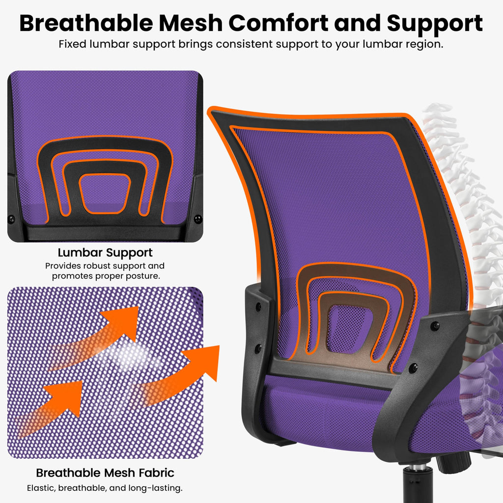 Purple Mesh Office Chairs with Lumbar Support, Set of 2 Y5535