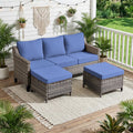 3 Pieces All Weather Wicker Patio Sofa Set with 2 Footstools A20766