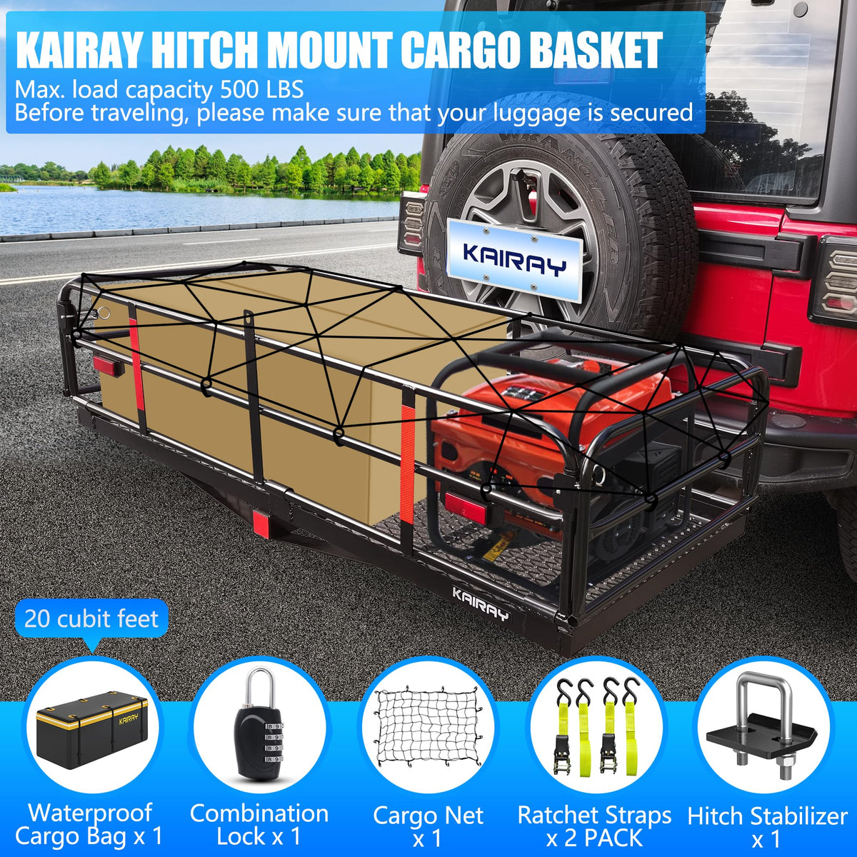 500 Lbs Heavy Duty Hitch Mount Cargo Carrier 60"x24"x14.4" Folding G1707