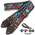 Jacquard Embroidery Cotton Guitar Strap with Leather Ends E503